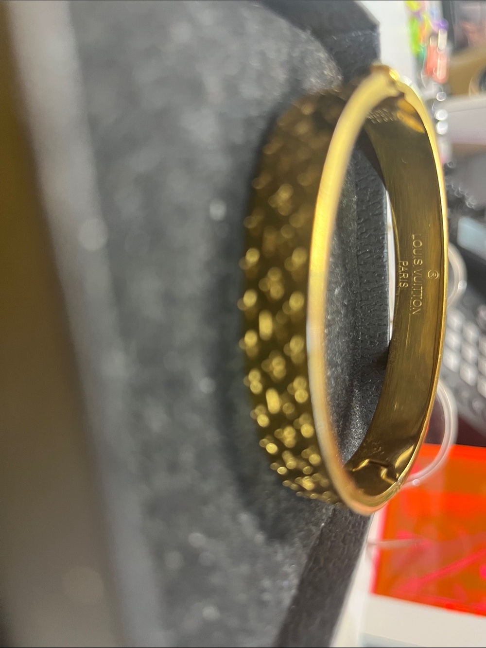 Louis Vuitton Gold Monogram Embossed Bangle
